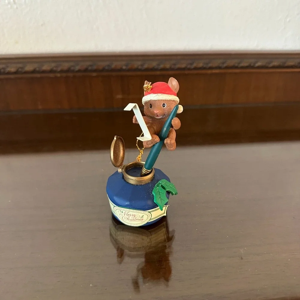 Vintage Lustre‎ Fame Mouse On Ink Pot Christmas Ornament 1992 Pen List